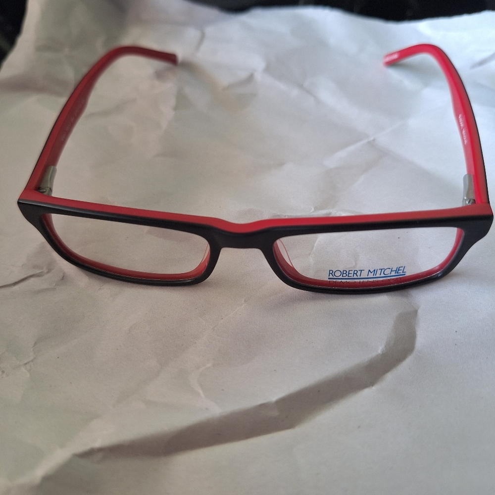Robert Mitchel Kids Eyeglasses Frames RMJ 7001 BK Black Red Rectangle 47-15-130